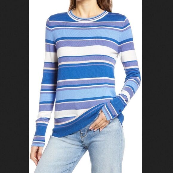 Halogen Tops - Halogen Blue Striped Casual Top Size Large‎